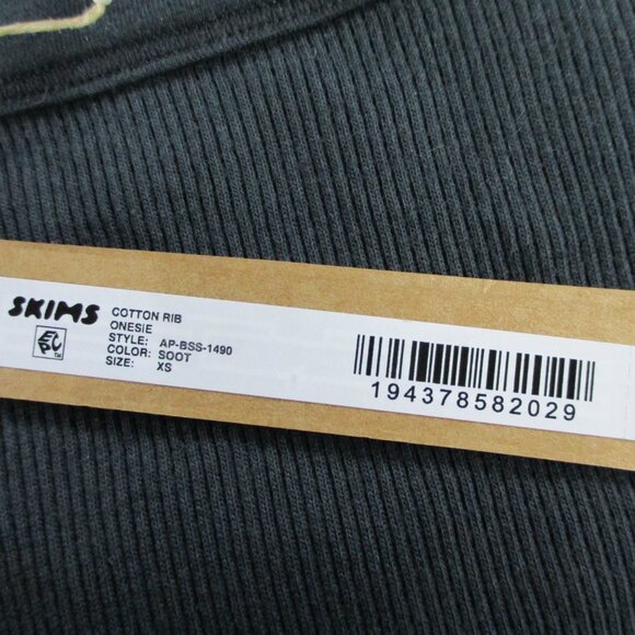 SKIMS Cotton Rib Onesie Womens XS Soot Black Strap Short Mid Thigh Bodysuit NWT - Picture 4 of 9